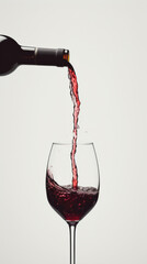 Wein gießen in einem Glas, perfekte Symmetrie auf weißem Hintergrund