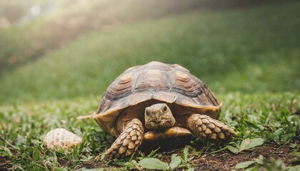 Fototapeta premium A beautiful turtle crawling on the ground