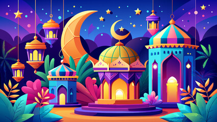 3D rendering of Ramadan lantern decoration background, Generative AI.