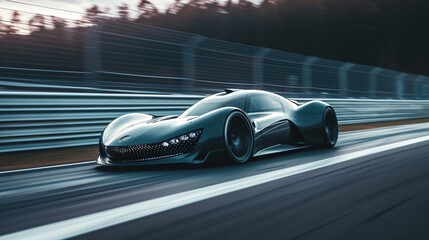A prototype car being tested on a closed circuit blurring the lines between today and the future of automotive design. - obrazy, fototapety, plakaty
