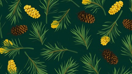 seamless background with coniferous branches pattern, coniferous, fir, 