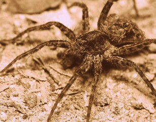Wolf Spider with offspring on its back, toned