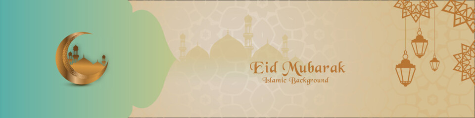Clean eid mubarak cultural facebook cover background with mosque