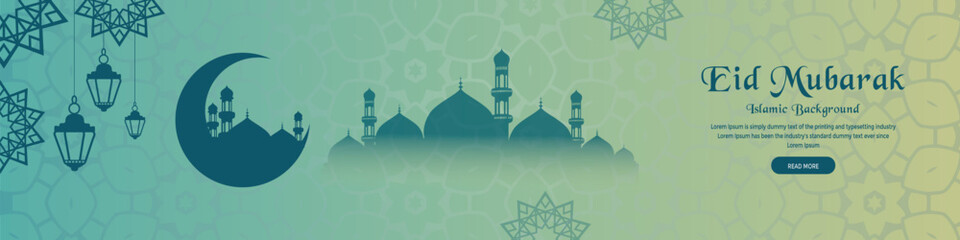 Islamic festival eid mubarak facebook cover greeting card with mosque background