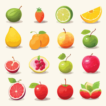Vector collection of summer fruits. Vector 2D.