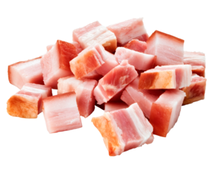 cubos de bacon isolado em fundo transparente