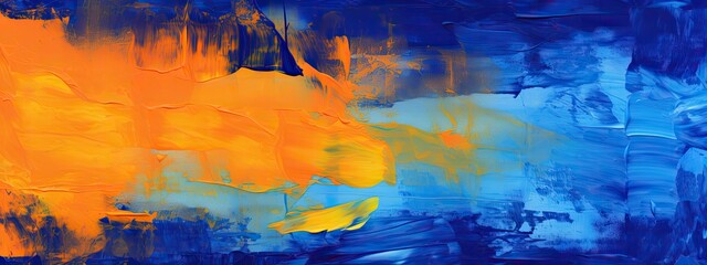 Vibrant royal blue and orange brush background for poster and banner design