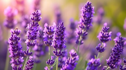 Fototapeta premium Vibrant lavender flowers flourishing in a sun-kissed field