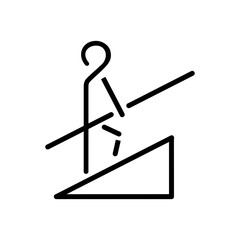 a man stepping down an escalator ramp icon in black on white background