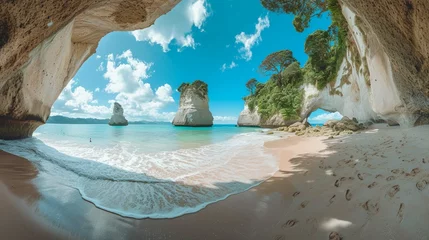 Papier Peint photo Cathedral Cove Panoramic picture of Cathedral Cove beach in summer without people during daytime