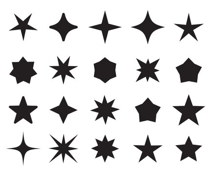 Set of star shapes. Retro futuristic sparkle icons collection. Abstract cool shine effect sign vector design. Templates for design, posters, projects, banners, logo
