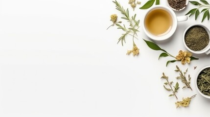 Herbal tea with thyme and rosemary on a white background