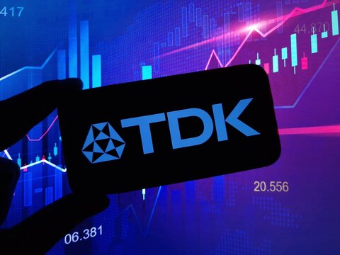 Konskie, Poland - February 05, 2024: TDK Corporation company logo displayed on mobile phone