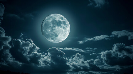 Naklejka na ściany i meble full moon in dark sky with clouds in