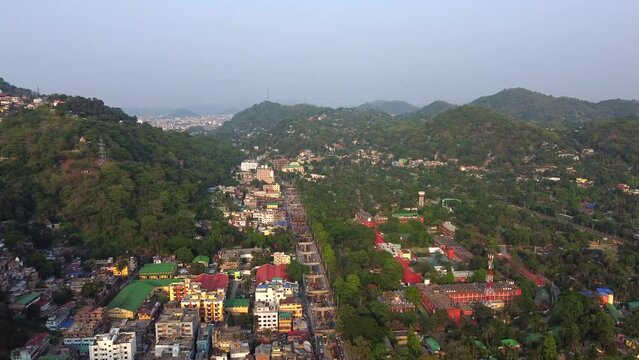 Aerial view of the beautiful landscape view of guwahati city near kamakhya temple  in india assam.