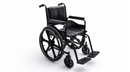 Fototapeta premium Modern Black Wheelchair Isolated on a White Background: An Emblem of Mobility and Independence