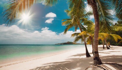 palms on empty idyllic tropical sand beach