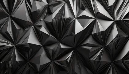 3d render abstract black crystal background faceted texture macro panorama wide panoramic polygonal wallpaper