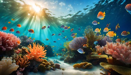 Fototapeta na wymiar an underwater ecosystem teeming with vibrant marine life emphasizing the beauty and importance of marine biodiversity generative ai