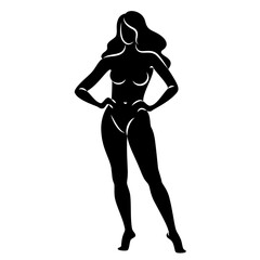 Silhouette of a nice lady, she is standing. The girl has a beautiful naked figure. The woman is a young sexy and slender model. Vector illustration