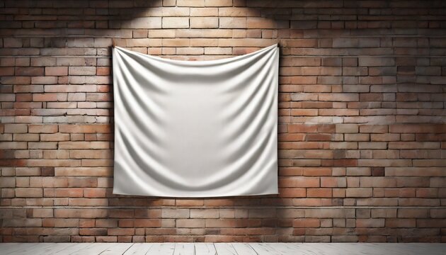 cloth banner hanging on brick wall 3d