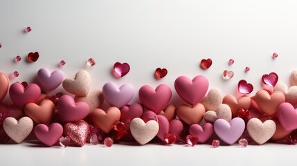 Love's Embrace: Red and Pink Hearts Dance Across the Valentine's Day Background, Infusing the Scene with Passion and Tenderness