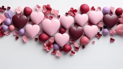 Radiant Affection: Red and Pink Hearts Scatter Across the Valentine's Day Background, Radiating Love, Happiness, and Sweetness