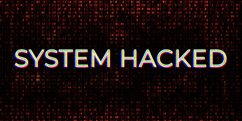 System Hack Alert. Exploit Attack Alert on Red Binary Cryptographic Background. System Virus, Crypto Rug Pull, Blockchain REKT Concept.