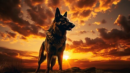 dog on sunset background