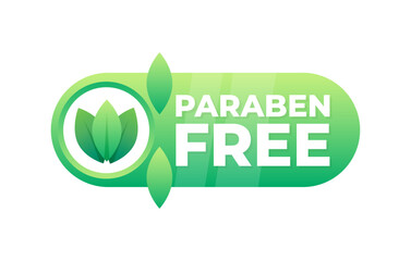 Green badge with a leaf motif representing products that are free from parabens