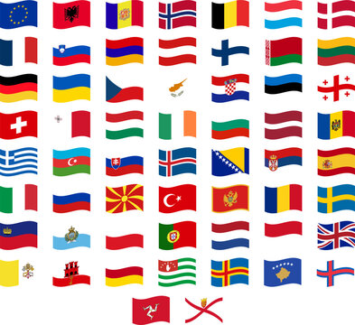 Europe flag set. Vector country waving flags icons, illustrations.