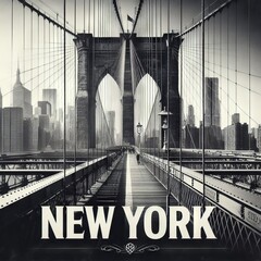 Illustration of Brooklyn bridge with the word New York written below