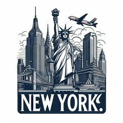 Illustration of New York city landmarks in white background