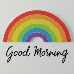 Simple illustration of rainbow with good morning written below