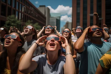 Cercles muraux Etats Unis A crowd of people watch the annular solar eclipse