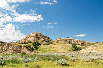 North Dakota rugged prairie and hill landscape in Theodore Roosevelt National Park