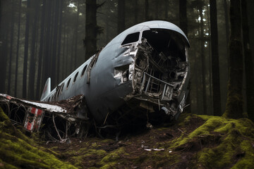 passenger jet, airbus plane crash in the forest