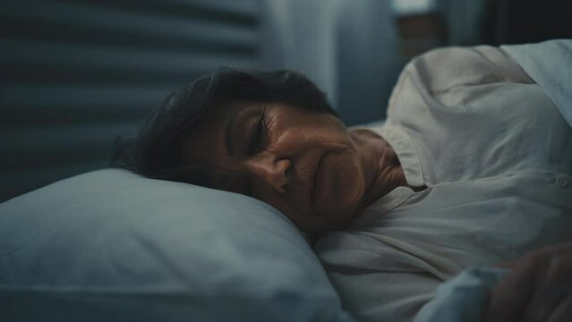Close-up of an elderly woman sleeping in bed at home, healthy sleep cycle