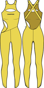 yellow athletic bodysuit front and back view clip art preview