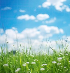 blue sky with clouds and grass