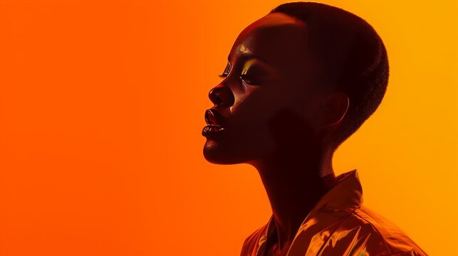 Futuristic Chic: Silhouetted Woman  on orange Backdrop