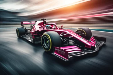 Foto op Aluminium Epic modern formula 1 car driving fast on the track with blurred background © Steam visuals