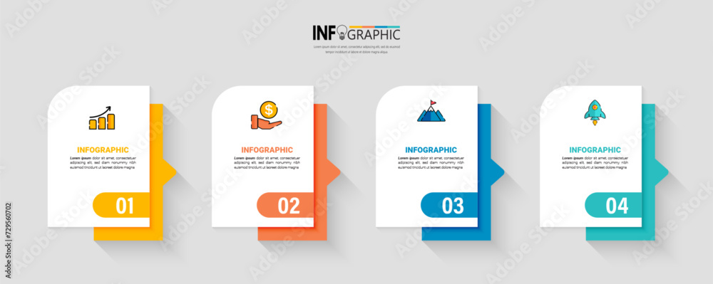 Aufkleber infographics design template business concept with 4 steps vector.