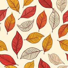 Obraz premium Seamless pattern with autumn leaves. You can use for design wallpapers, on textile, fabric, packaging, wrapping paper. Hand drawing illustration