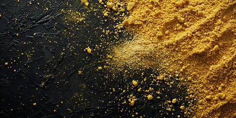 grated dry yellow seasoning on a black background in 