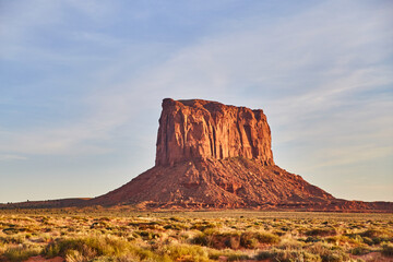 Golden Hour Glow on Monument Valley Monolith, Arizona