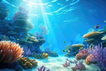 underwater sea world. Ecosystem. Colorful tropical fish. Life on a coral reef.