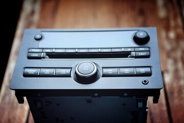 Frontal view of a black 2009 luxury car digital radio CD 