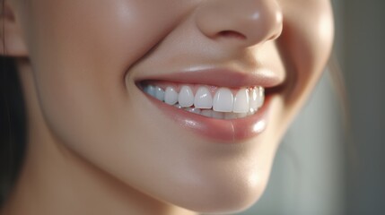 Obraz premium Beautiful woman's smile after teeth whitening procedure. Dental care. Dentistry concept. perfect smile