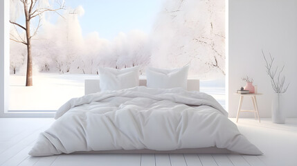 white bed in winter